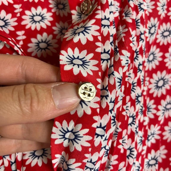 Tory Burch Cora Silk Dress 6 Nantucket Red Primrose Floral Boho Resort Designer - Picture 3 of 12